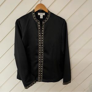Judith Hart Jacket, Black Satin-like, Mandarin Collar SZ 14
